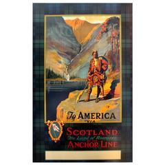 Antique Original 1921 Anchor Line Cruise Poster "America Via Scotland - Land of Romance"
