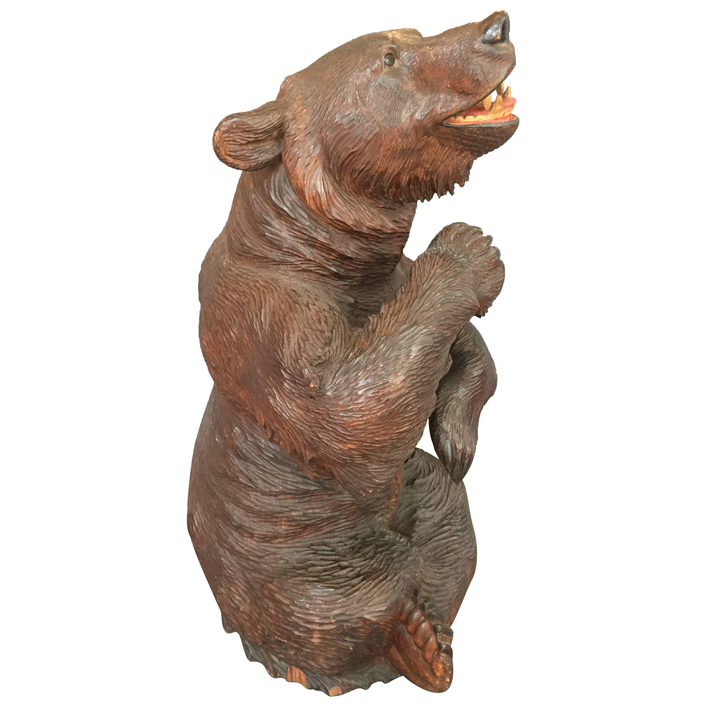 Late 19th Century Swiss Black Forest Linden Bear Carving