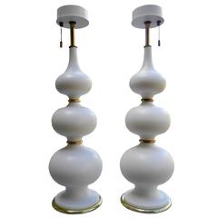 White Ceramic Table Lamps by Gerald Thurston for Lightolier 1