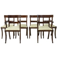 1920s Set of Six Regency-Influenced Mahogany Brass Inlaid Dining Chairs