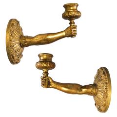 Set of Rare French Ormolu Hand Sconce Torch Candleholders