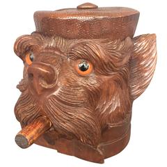 Early 20th Century Swiss Black Forest Carved Walnut Tobacco Jar