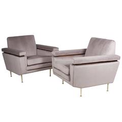 Pair of Silver or Grey Upholstered Club or Armchairs, Italian, 1960s