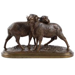 Isidore Bonheur Bronze Sculpture of Sheep, "Ram & Ewe", circa 1870, by Peyrol