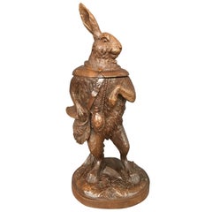 Late 19th Century Swiss Black Forest Carved Rabbit Tobacco Jar