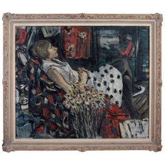 Oil on Canvas of a Woman Reclining with Flowers