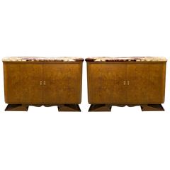 Pair of French Burl Wood Art Deco Commodes
