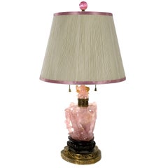 Chinese Carved Rose Quartz Table Lamp