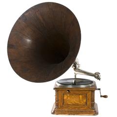 Vintage Working Columbia Graphophone with Oak Horn, 1904 
