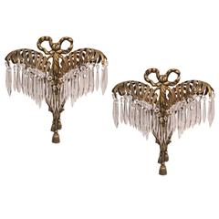 Cast Brass Hollywood Regency Palm Sconce with Crystals circa 1950