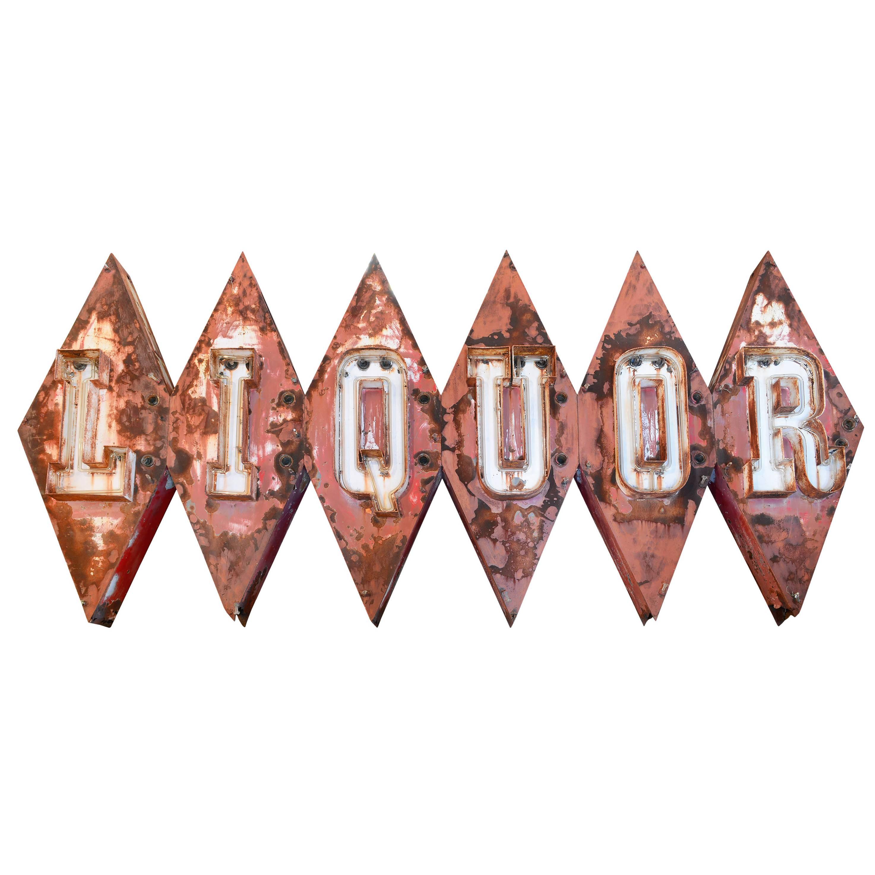 Large Scale 1960s Steel and Neon 'Liquor' Sign, circa 1960