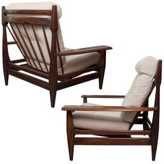 Retro Pair of Large Mid-Century Modern Brazilian Carved Solid Rosewood Lounge Chairs