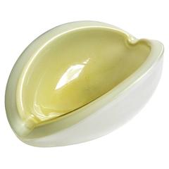 Alfredo Barbini Murano White, Green, Gold Italian Art Glass Melon Cut Bowl 7