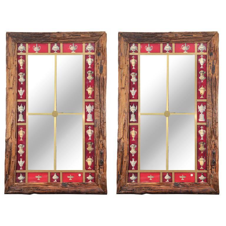Pair Wood and Eglomise Mirrors For Sale