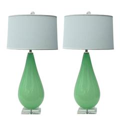 Green Handblown Glass Table Lamps by Joe Cariati