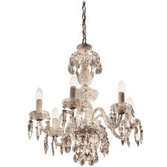 1940s Six-Light Crystal Chandelier with Cut and Etched Crystals