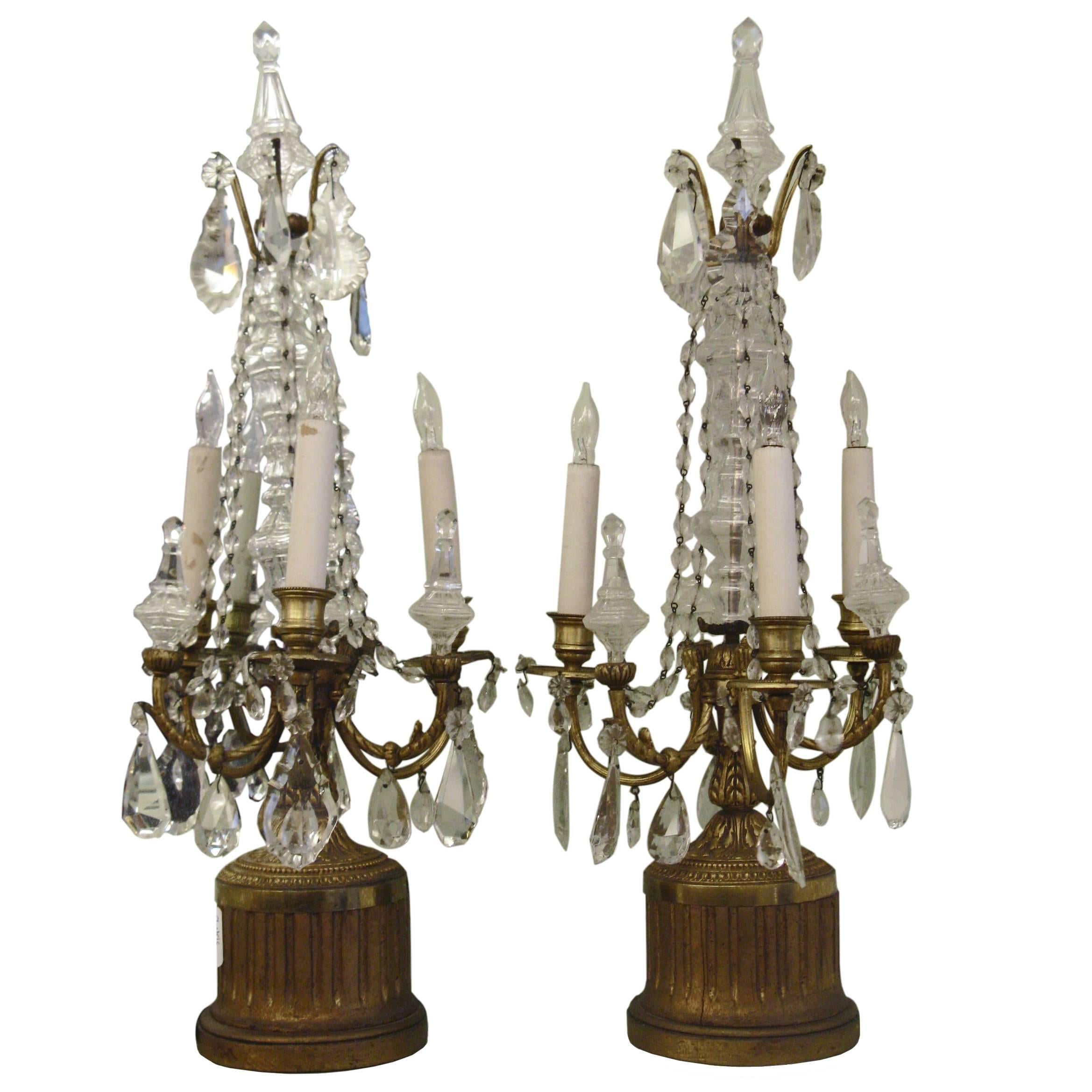Paire de candélabres électriques du début des années 1900, cristaux Swag