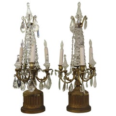 Early 1900s Pair Electric Candelabras Swag Crystals