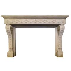 Large Antique French Limestone Louis XVI Style Fireplace Mantel