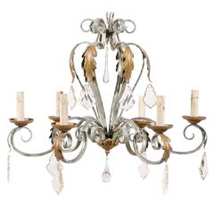 Vintage French Six-Light Painted Iron and Crystal Chandelier 1