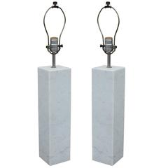 Pair of Carrara Marble Table Lamps by Robert Sonneman