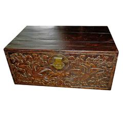 Antique Camphor Trunk with Carved Front