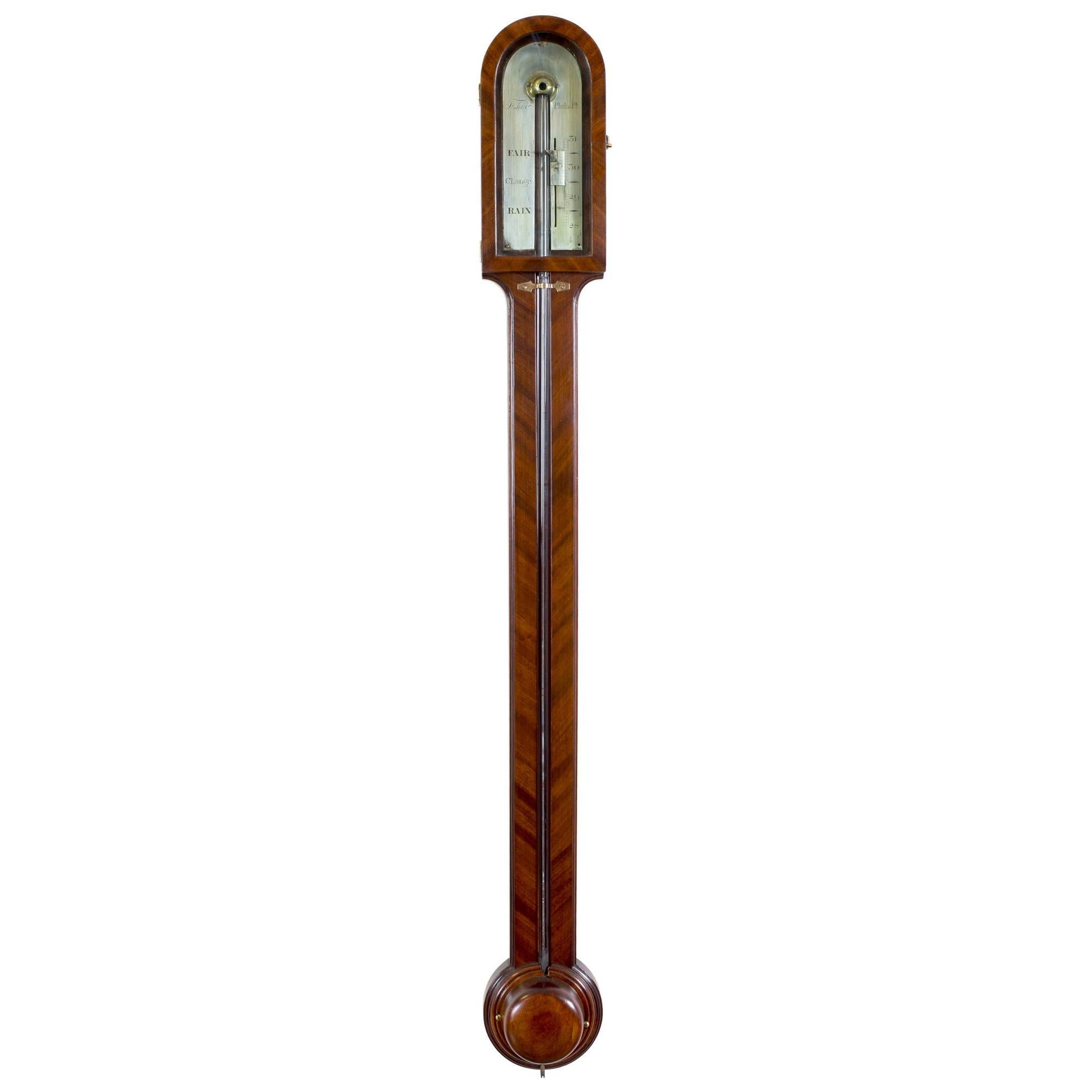 Nautical Stick Barometer with Herringbone Mahogany, Philadelphia, circa 1810