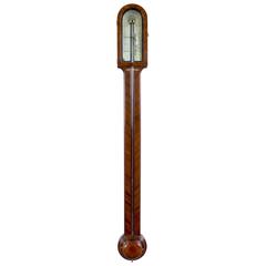 Antique Nautical Stick Barometer with Herringbone Mahogany, Philadelphia, circa 1810