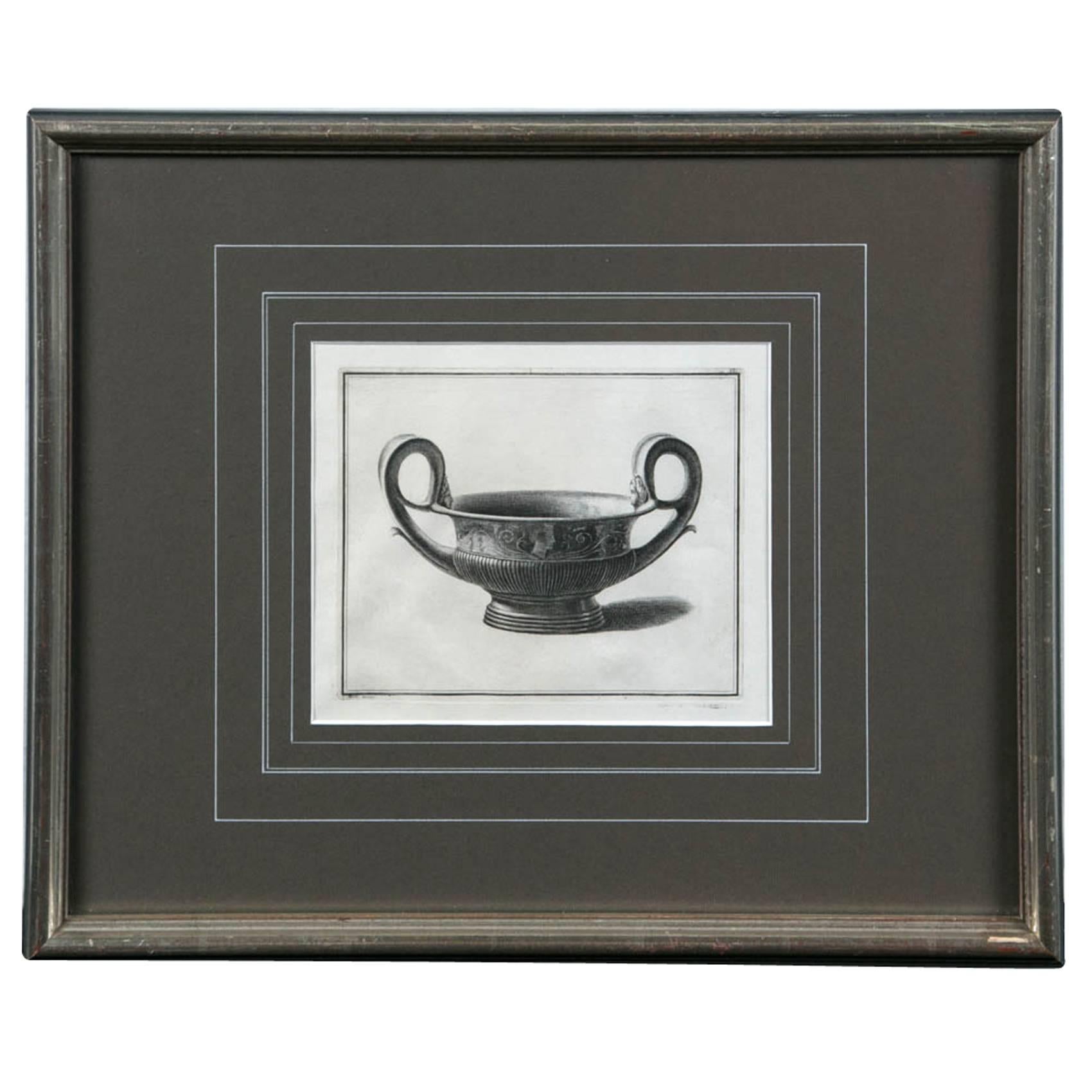 Framed Etching, Neoclassical Vessel, 19th Century