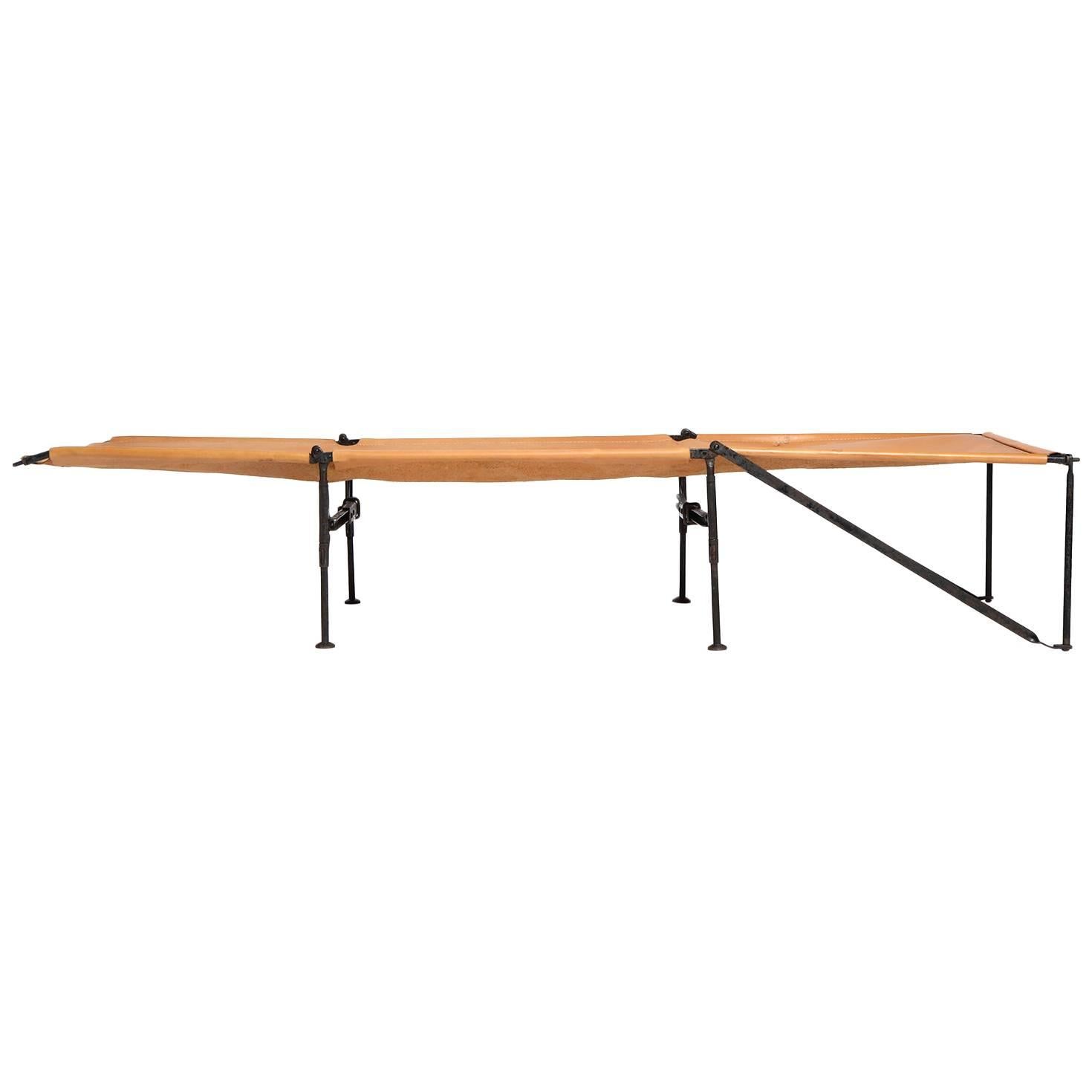  Leather Topped Folding Cot  For Sale