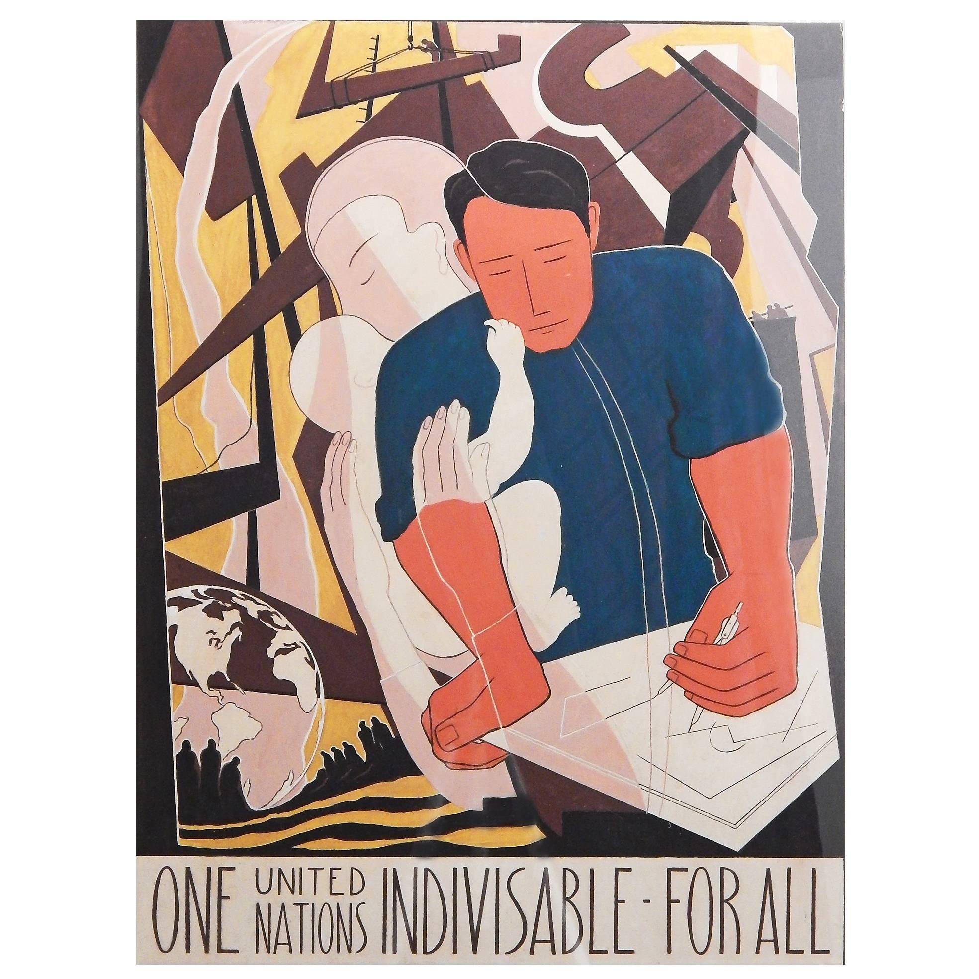 "One United Nations Indivisible, " Stunning, Original Painting for UN Poster For Sale