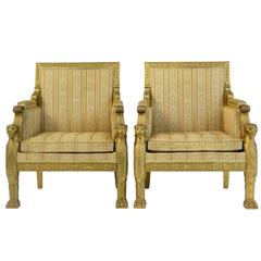 Pair of Early 20th Century French Gilt Empire Design Armchairs