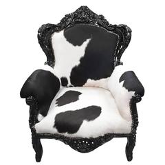 French Armchair, French Louis XV Bergere Style Armchair in Cow Hide 