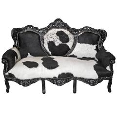 French Sofa, French Louis XV Style Sofa in Cow Hide