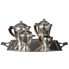 Silvered Art Deco Tea Coffee Service by Orfevrerie Perrin, Paris 11