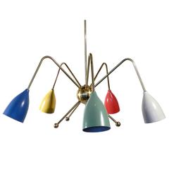 Colorful Mid-Century Italian Chandelier in the Style of Stilnovo