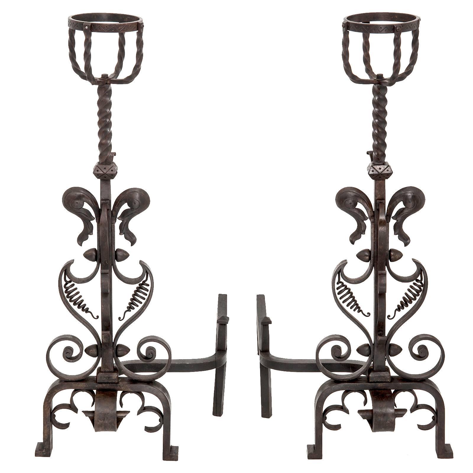  Antique Wrought Iron Andirons