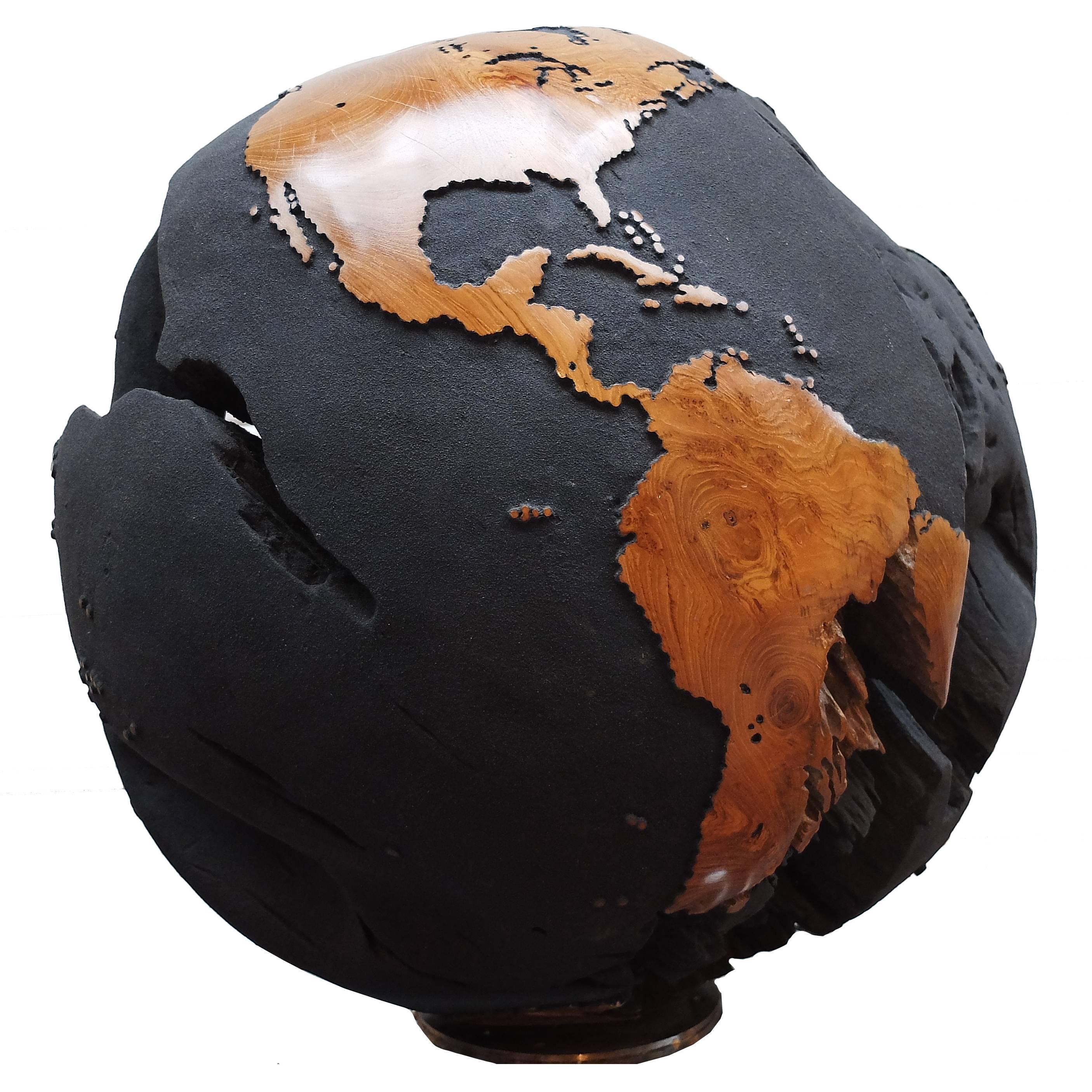 Monumental One of a Kind Black Wooden Globe / "Abyss"