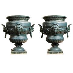Large Pair of Cast Iron Garden Urns Large Pair of Cast Iron Garden Urns