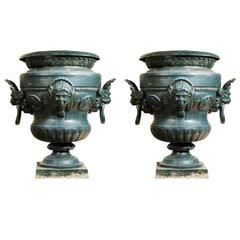 Large Pair of Cast Iron Garden Urns