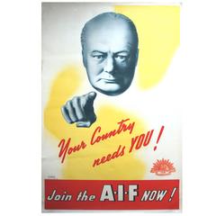 Original World War II Poster, Churchill "Your Country Needs You!" Australia