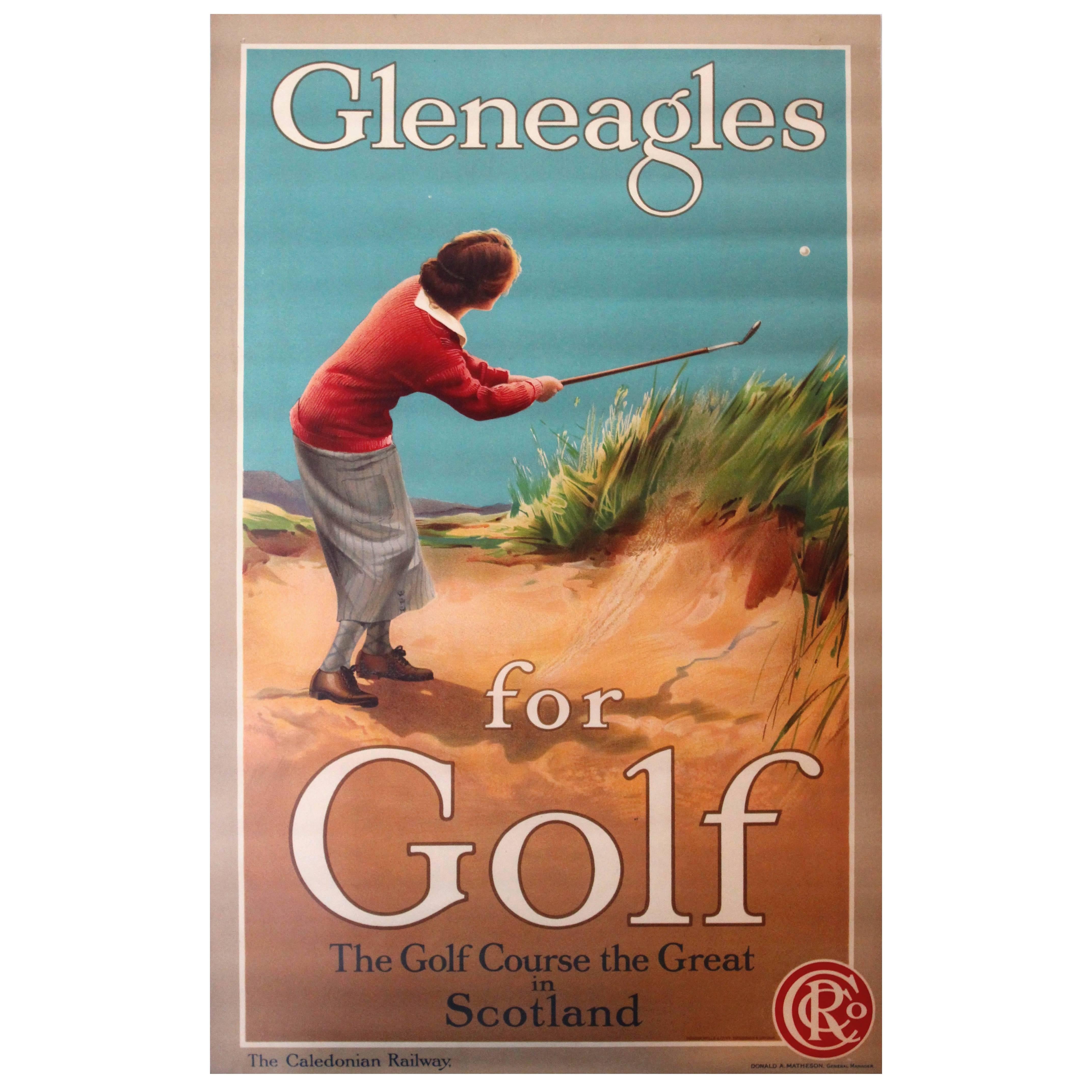 Early Original Poster "Gleneagles for Golf - The Caledonian Railway Scotland"
