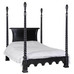 French Bed, French Louis XV Style Poster Bed, Black, in King Size