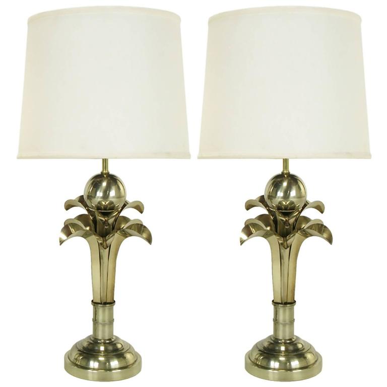 Pair Of Art Deco Revival Gold Metal Palm Tree Table Lamps For Pair Of Art Deco Revival Gold Metal Palm Tree Table Lamps For
