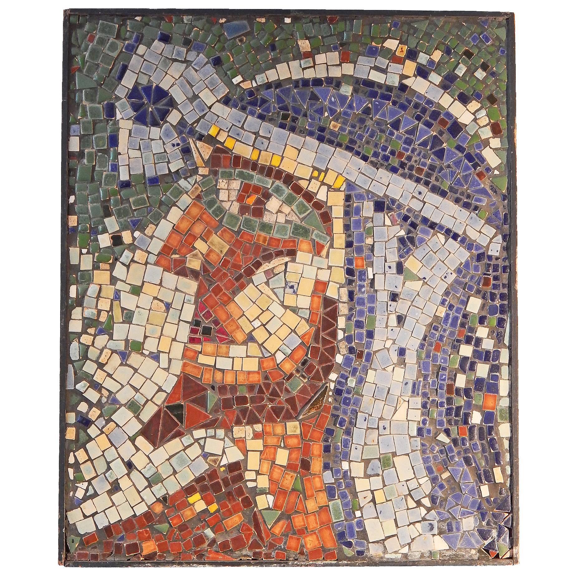 "Bearded Egyptian, " Vivid and Unique Mosaic Panel, Art Deco Mid-Century