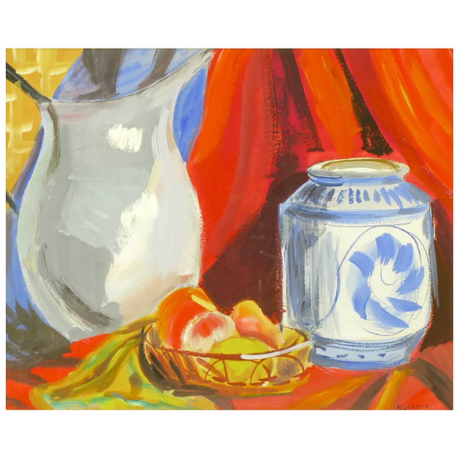 William August Hoffman Colorful Still Life For Sale