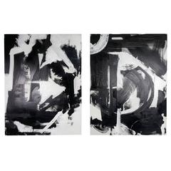 Large Black and White Oil on Canvas Abstract Paintings by Guillermo Calles