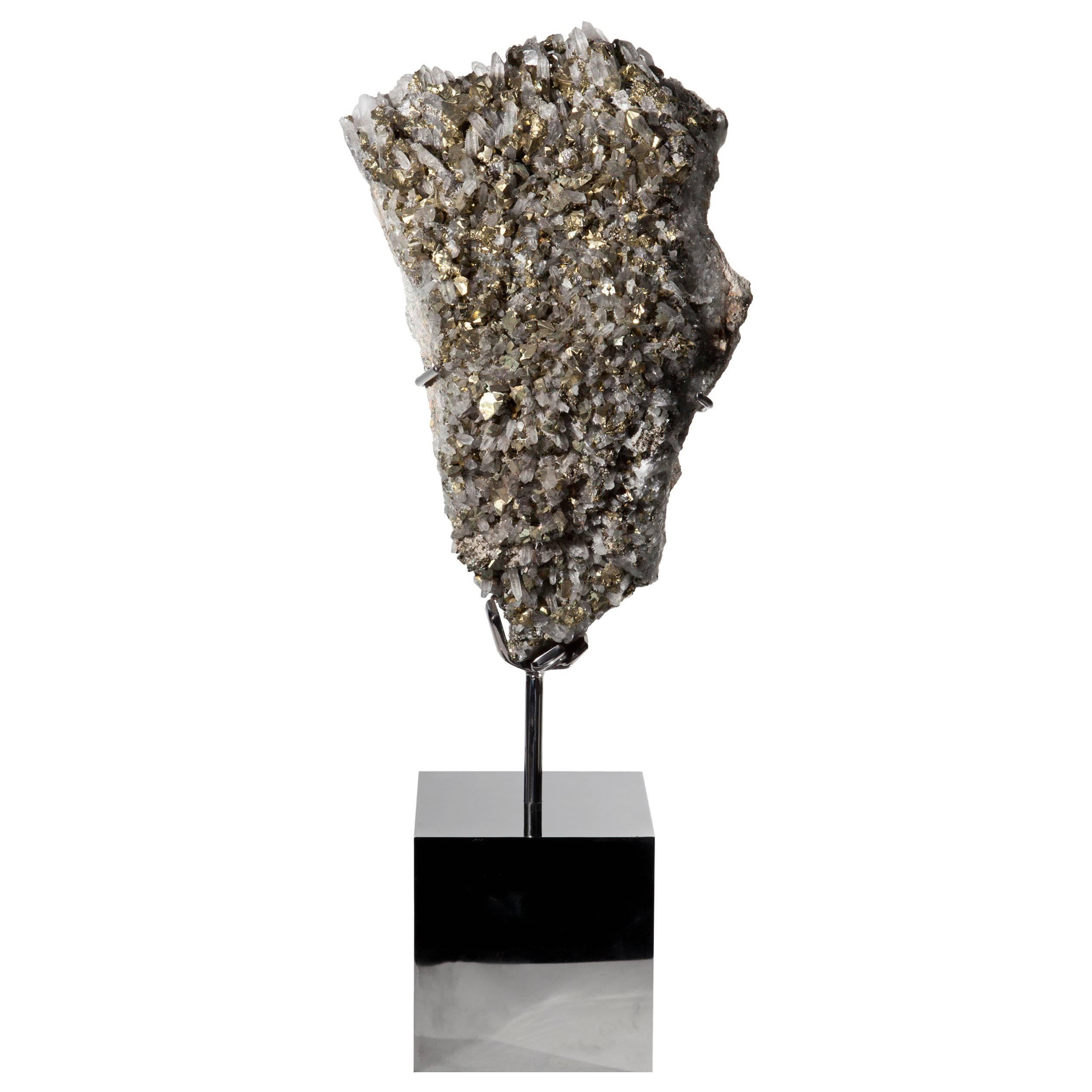 Mounted Pyrite and Quartz Crystal Cluster, Peru.