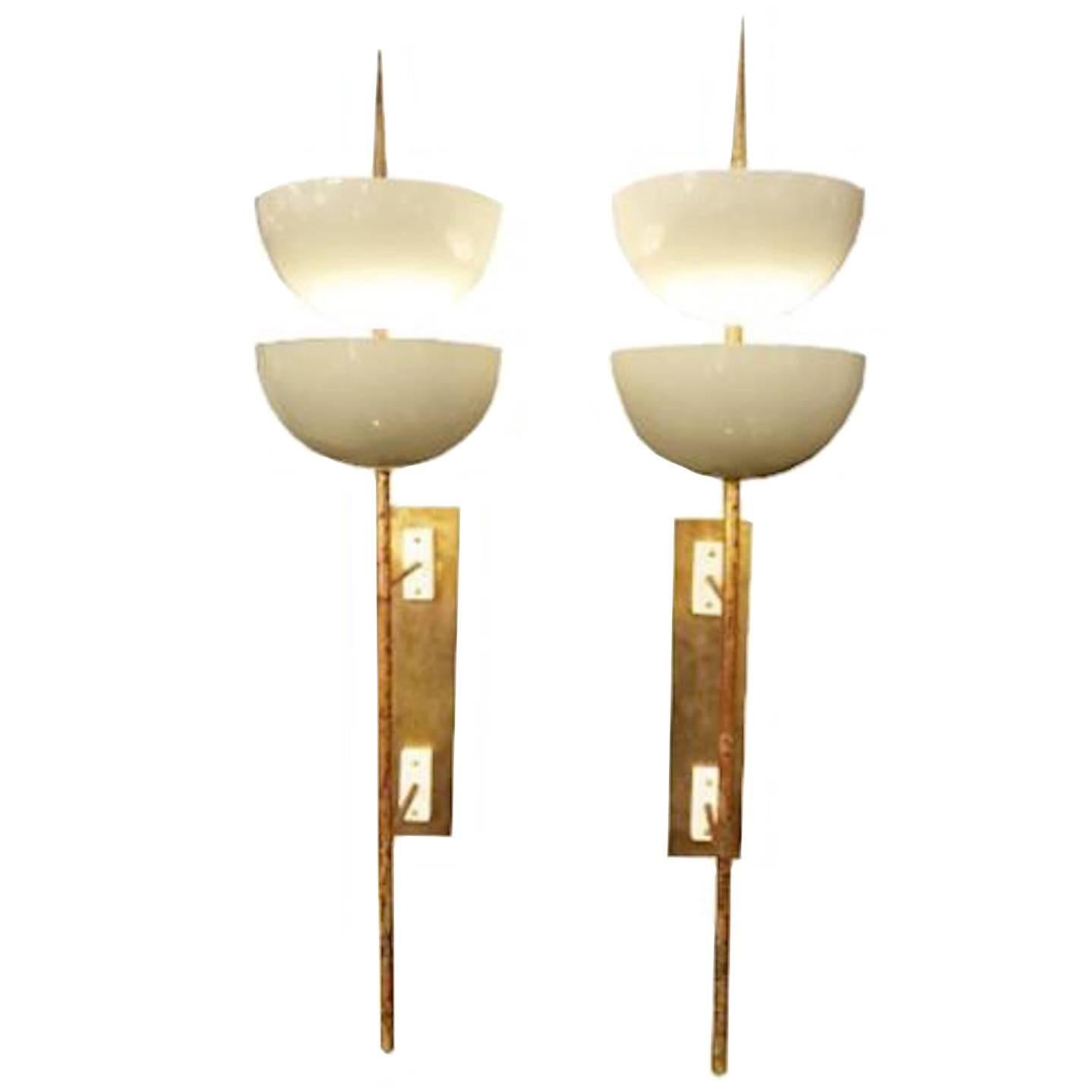 Pair of Rare Grand Scaled Mid-Century Wall Sconces by Stilnovo