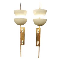 Pair of Rare Grand Scaled Mid-Century Wall Sconces by Stilnovo